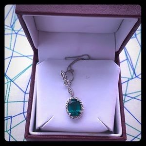 Emerald/White Sapphire pendant in sterling silver.